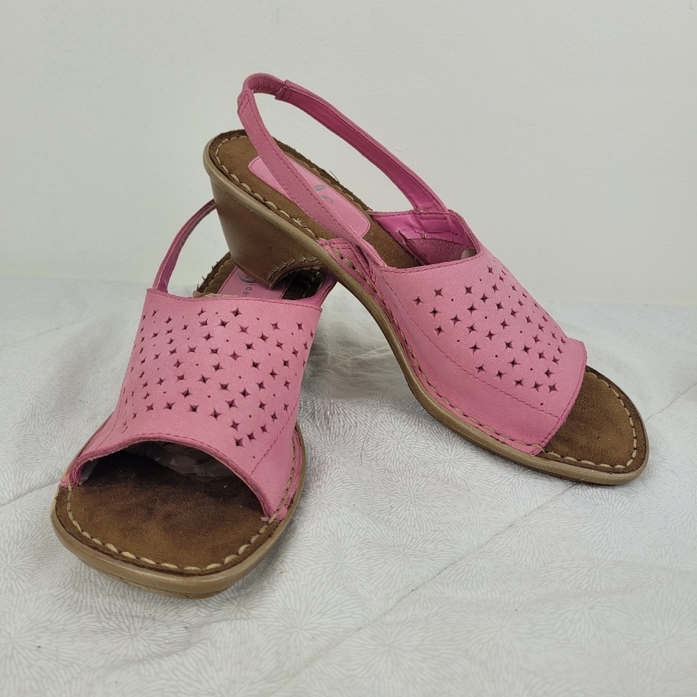 Life Stride pale pink leather slingback sandals heel star cutouts boho girly 8